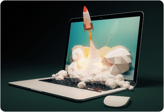 illustration of a rocket taking off from the computer